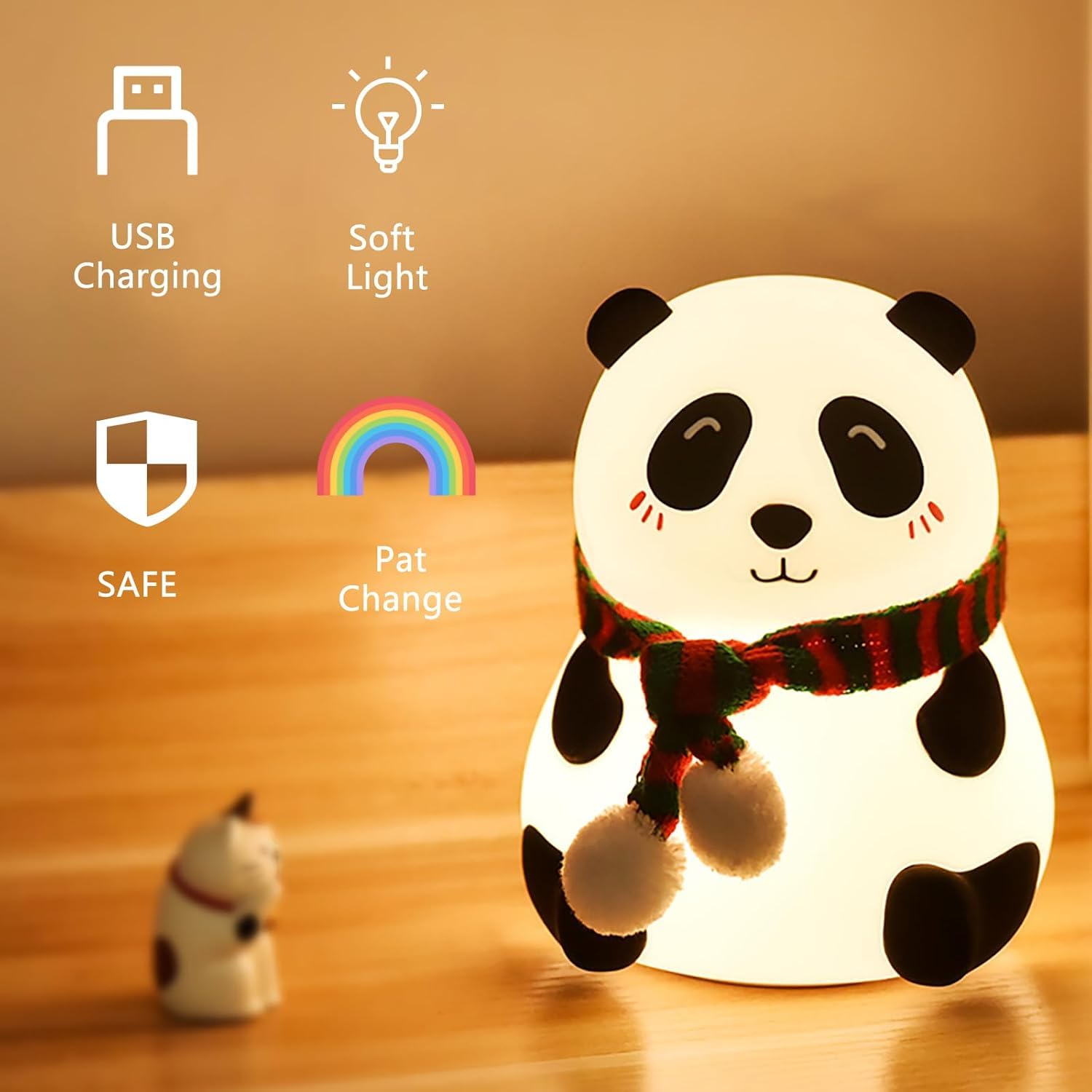 Panda Light Night Lamp for Kids Bedroom, 8-Color LED Changing Silicone Night Light